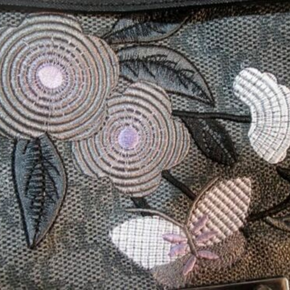 Karl Lagerfeld Gray Monogram Crossbody with Pink Floral Embroidery - Picture 4 of 6